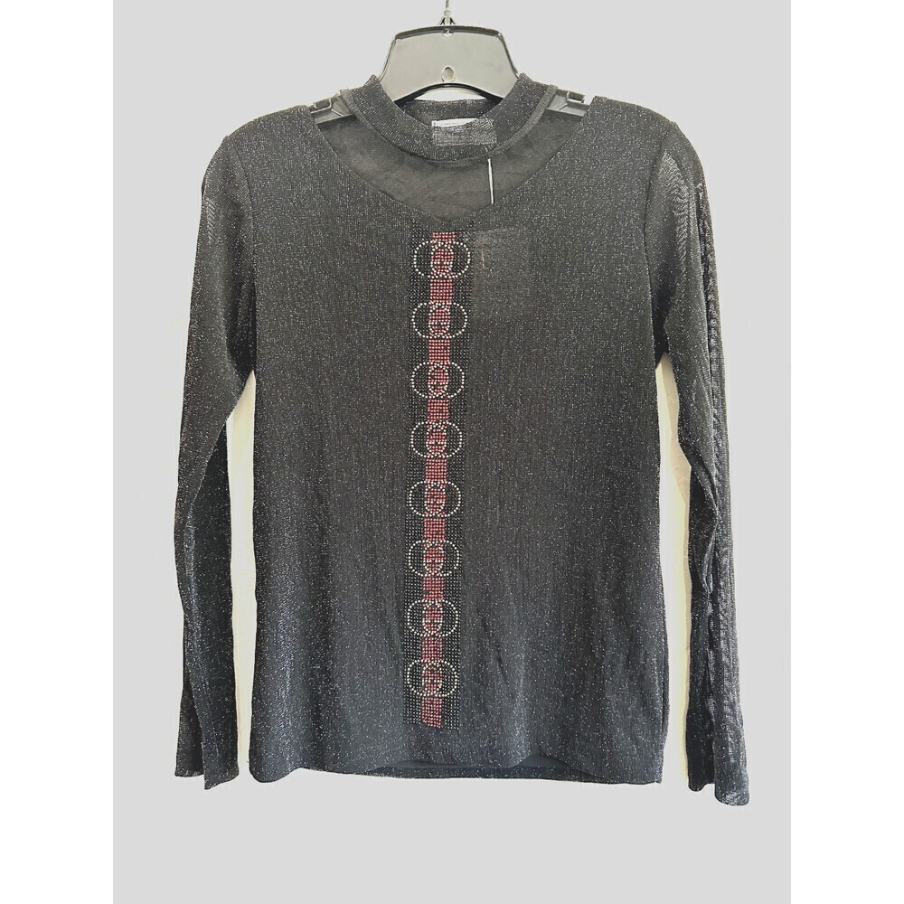 DEE..ZYY Design by TK‎ Shimmer Black Long Sleeve Woman's Size M Sheer rock edgy
